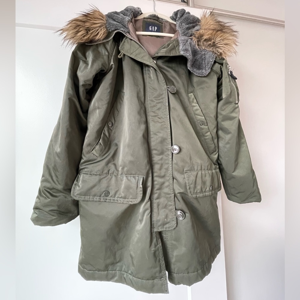 Green GAP Fur Lined Coat